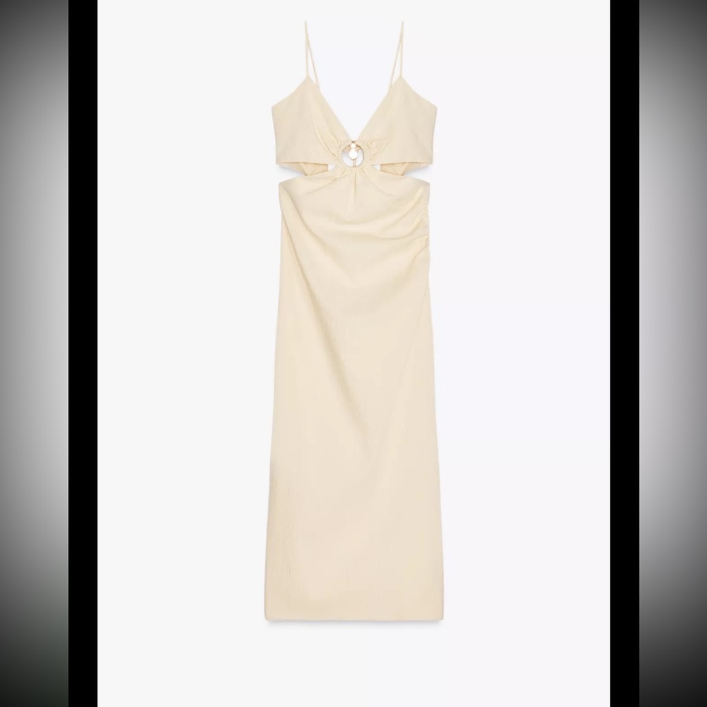 Zara Beige Cutout Midi Dress